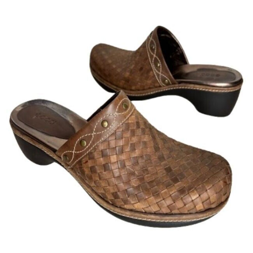 ECCO Clog Shoes 41 US 10 10.5 Tonal Brown Leather Studded Slip On Western Boho